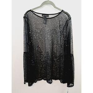 I.N.C New! Women's Black Sequin Bell Sleeve Sheer Top In Size XL